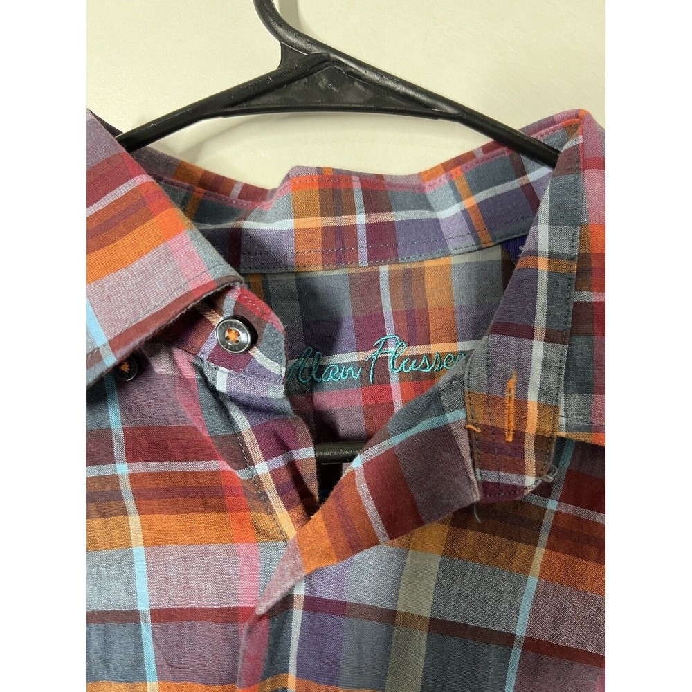 ALAN FLUSSER Men's  L- 100%‎ Cotton Button-Down Long Sleeve Shirt -striped - Picture 5 of 7
